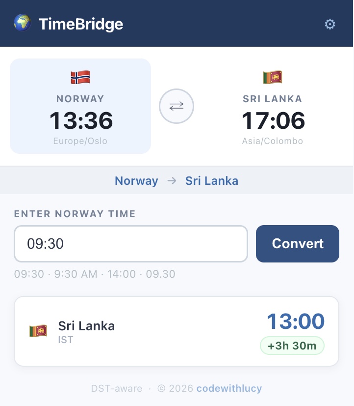 TimeBridge — Instant Time Zone Converter screenshot 1